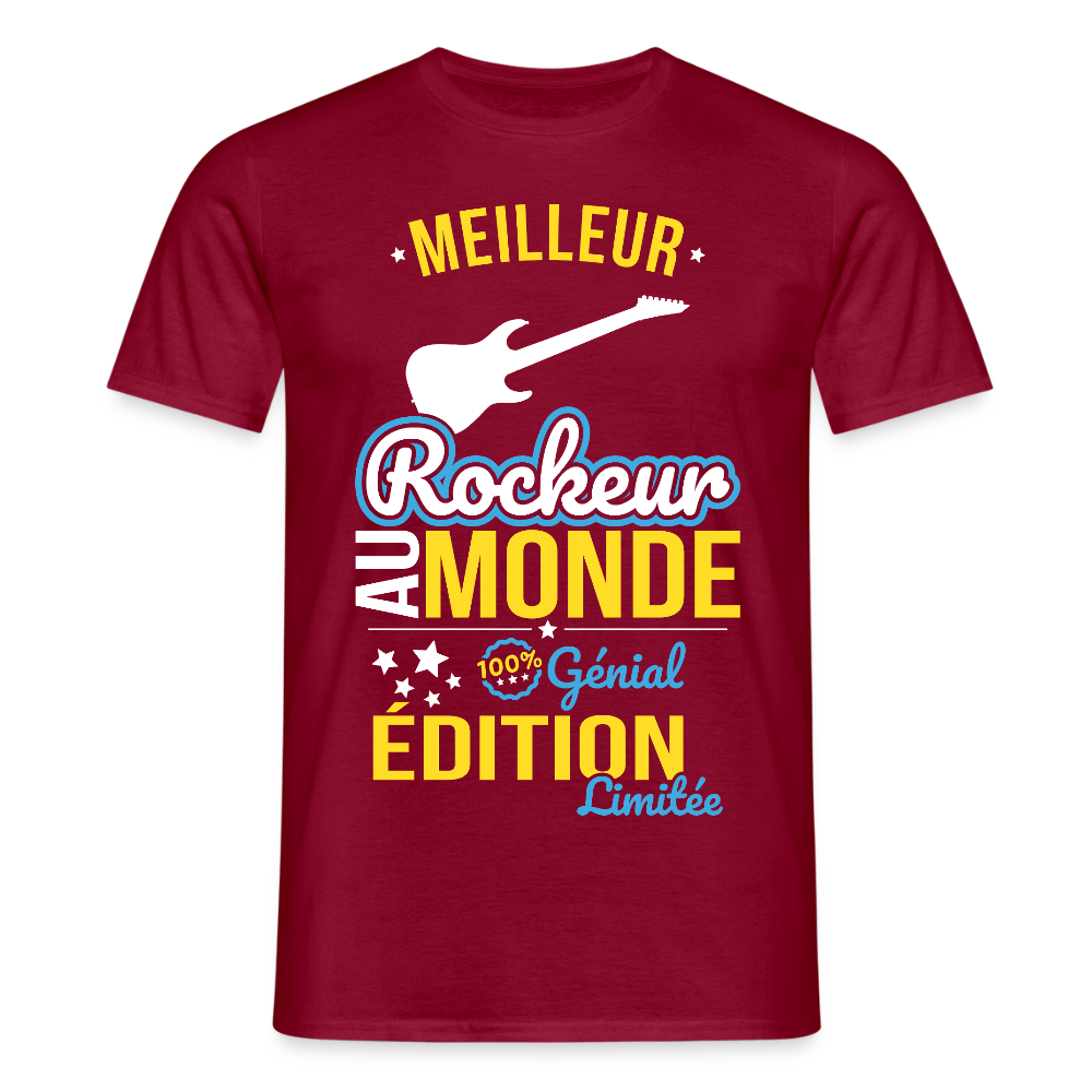 T-shirt Homme - Meilleur Rockeur au monde - 100% génial - rouge brique
