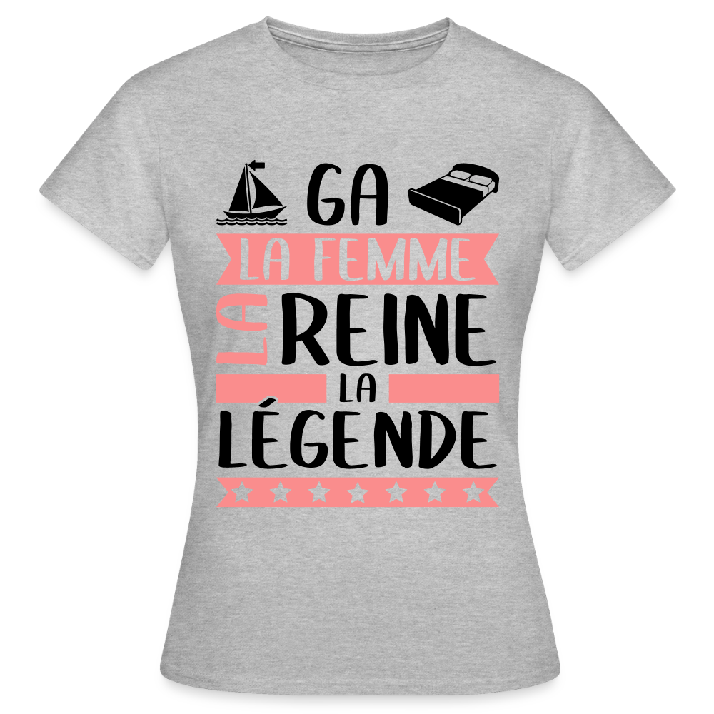 T-shirt femme coloris clair Magalie rébus – La Femme, la reine, la légende - gris chiné