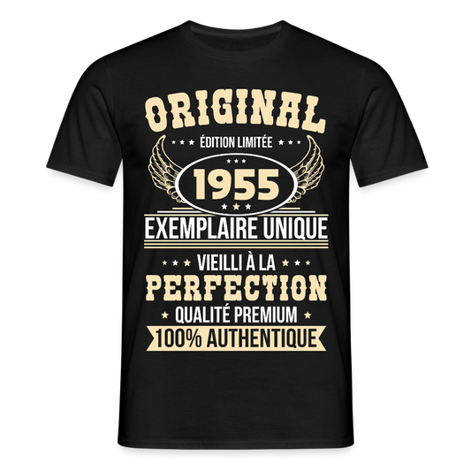 T-shirt Homme - Anniversaire 70 Ans - Original 1955 - noir