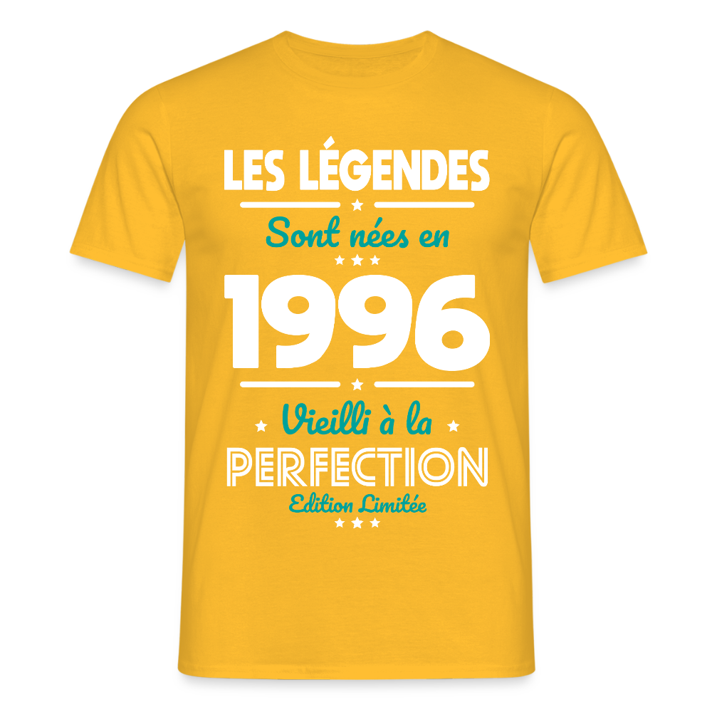 T-shirt anniversaire homme 30 ans – Les légendes sont nées en 1996 - jaune