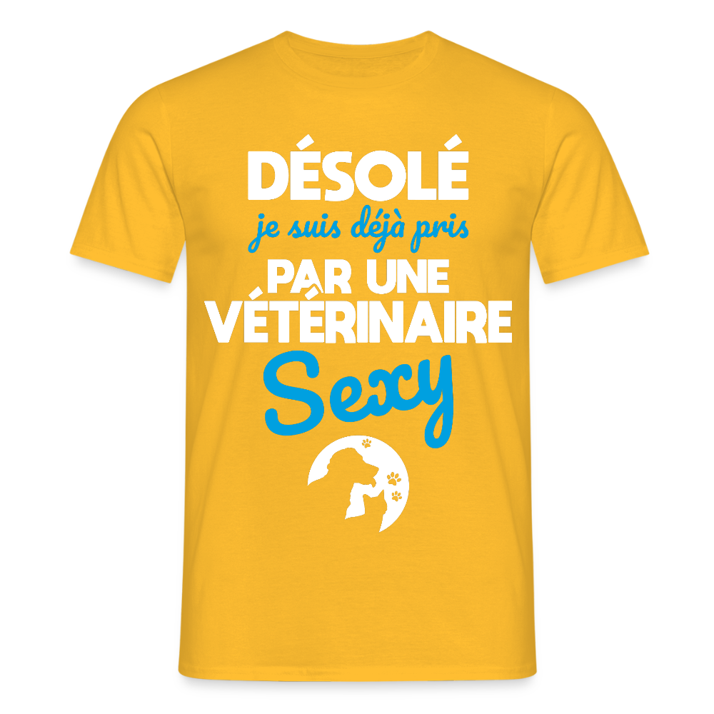 T-shirt Homme - Je suis pris par une vétérinaire sexy - jaune