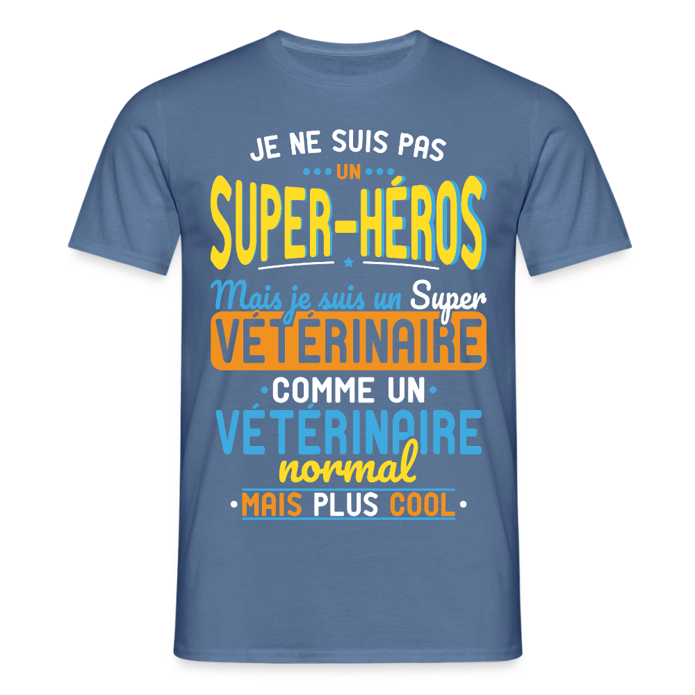 T-shirt Homme - Pas un Super-Héros mais un super Vétérinaire - bleu pigeon 