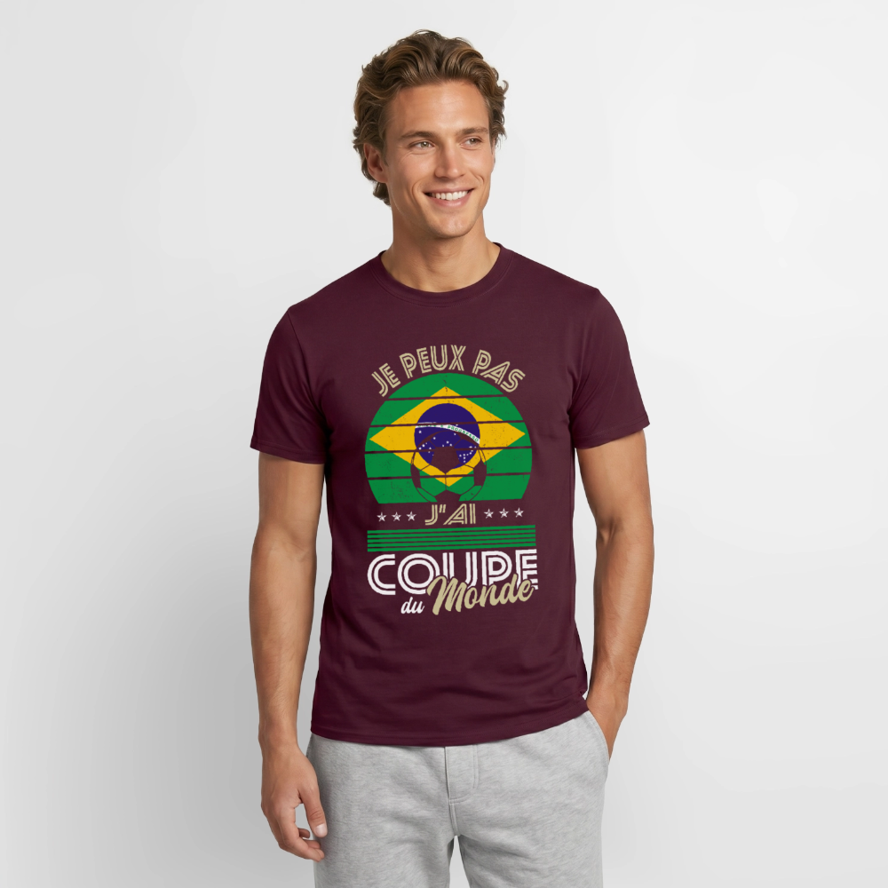 T-shirt Homme - Je peux pas j'ai Coupe du Monde - Brésil - rouge brique