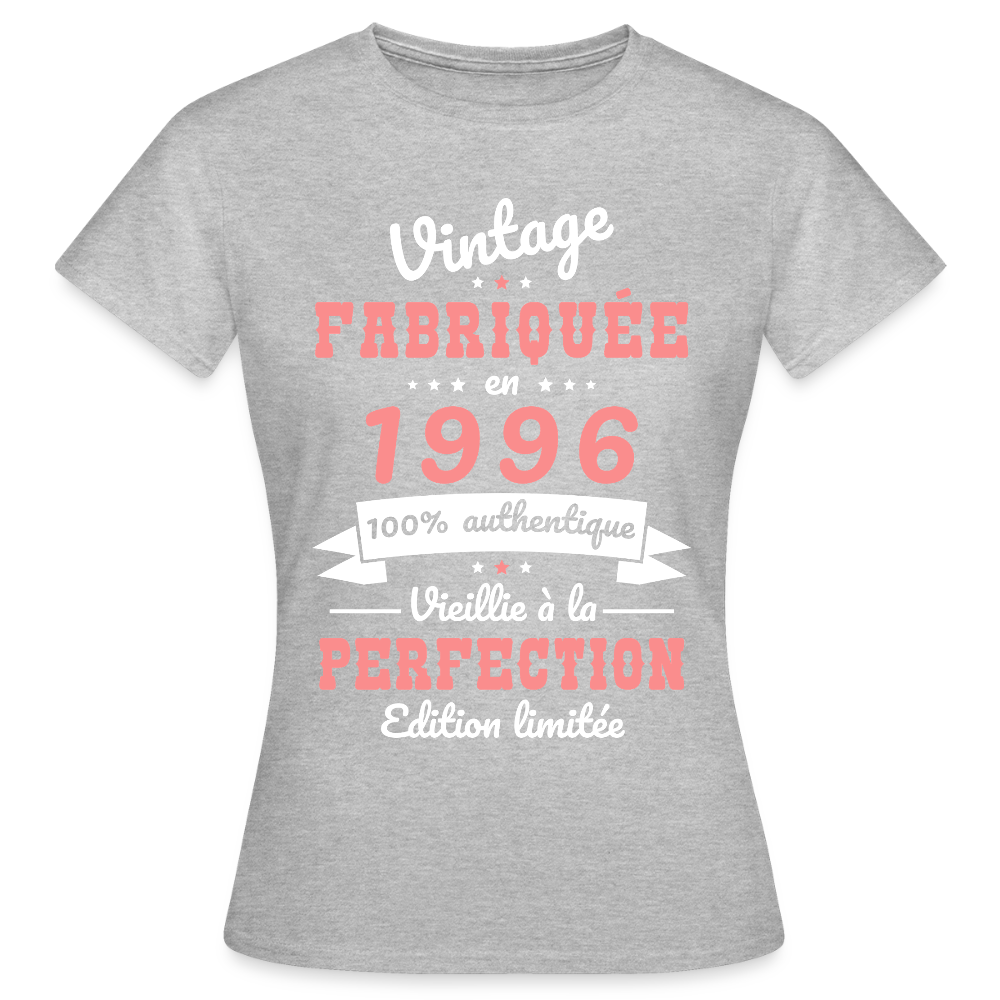 T-shirt anniversaire femme 30 ans – Vintage 1996 - gris chiné