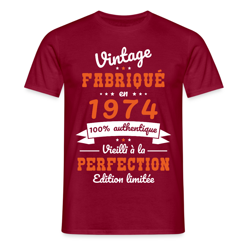T-shirt Homme - Anniversaire 51 Ans - Vintage Fabriqué en 1974 - rouge brique