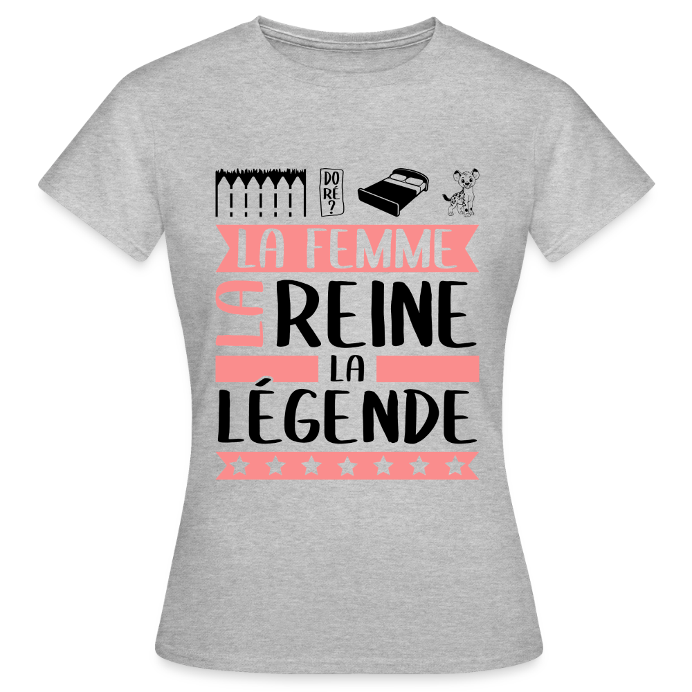 T-shirt femme coloris clair Emilienne rébus – La femme, la reine, la légende - gris chiné