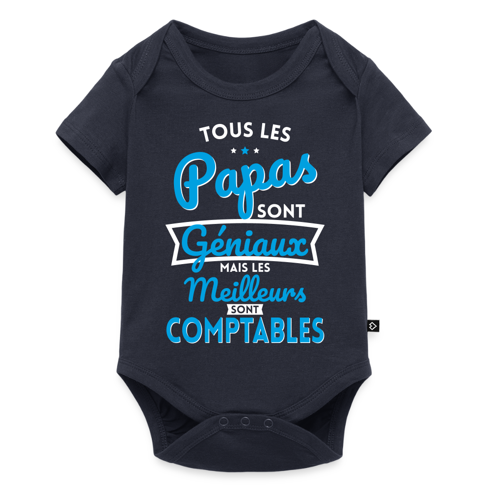 Body Bébé bio manches courtes - Papas géniaux - Les meilleurs sont comptables - bleu marine