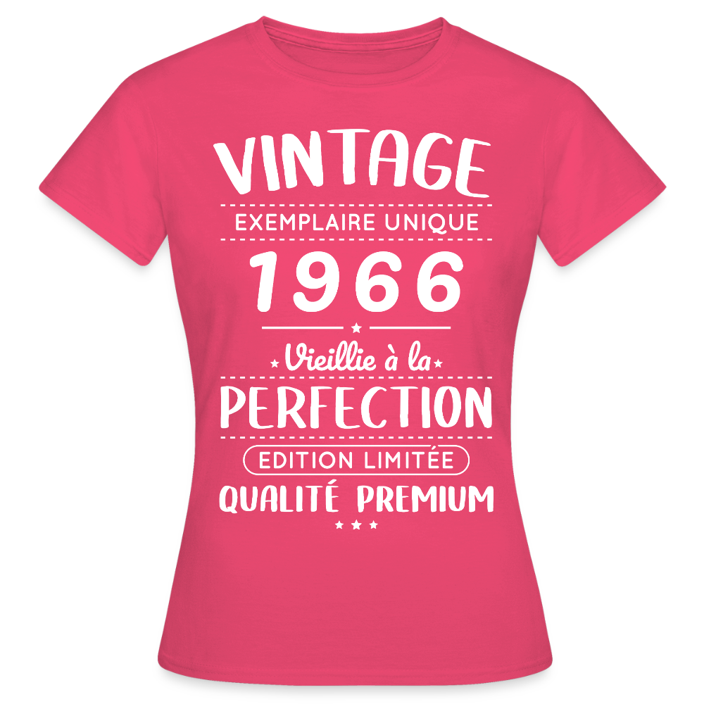 T-shirt anniversaire femme 60 ans – Vintage 1966 – Perfection - rose azalée