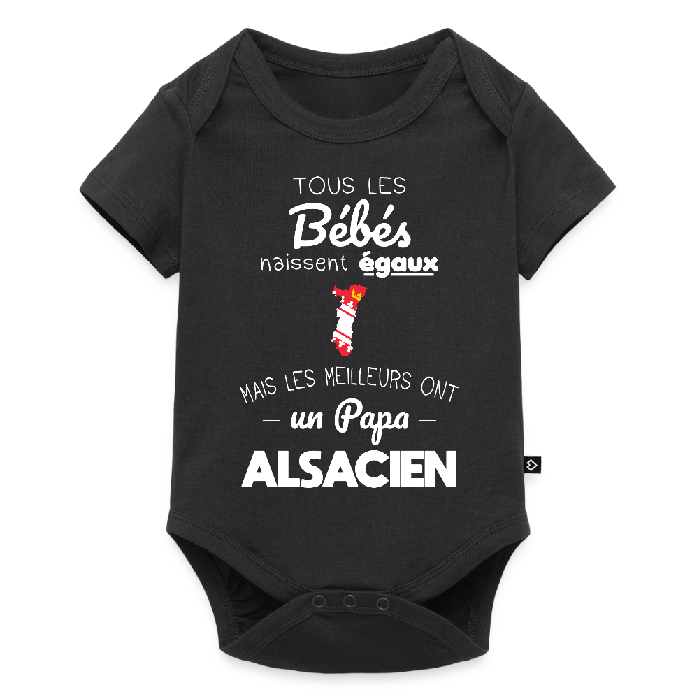 Body Bébé bio manches courtes - Les Meilleurs Ont Un Papa Alsacien - noir