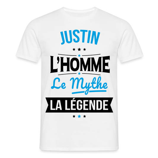 T-shirt Homme - Justin - l'Homme - le Mythe - la Légende - blanc
