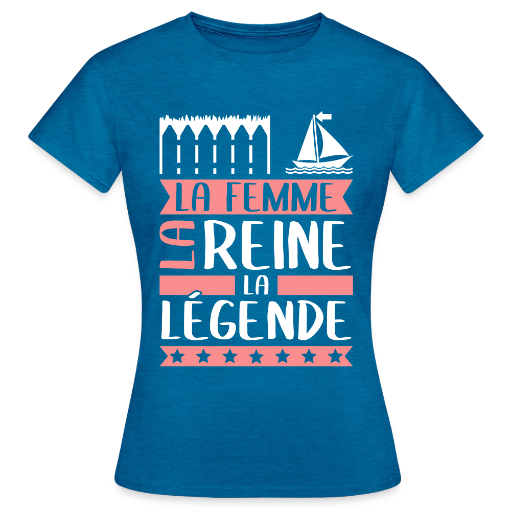 T-shirt femme Emma rébus – La femme, la reine, la légende - bleu saphir antique chiné