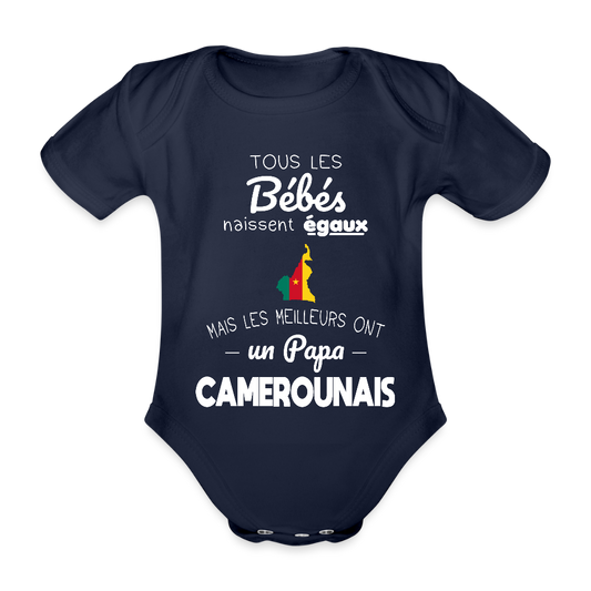 Body Bébé bio manches courtes - Les Meilleurs Ont Un Papa Camerounais - marine foncé