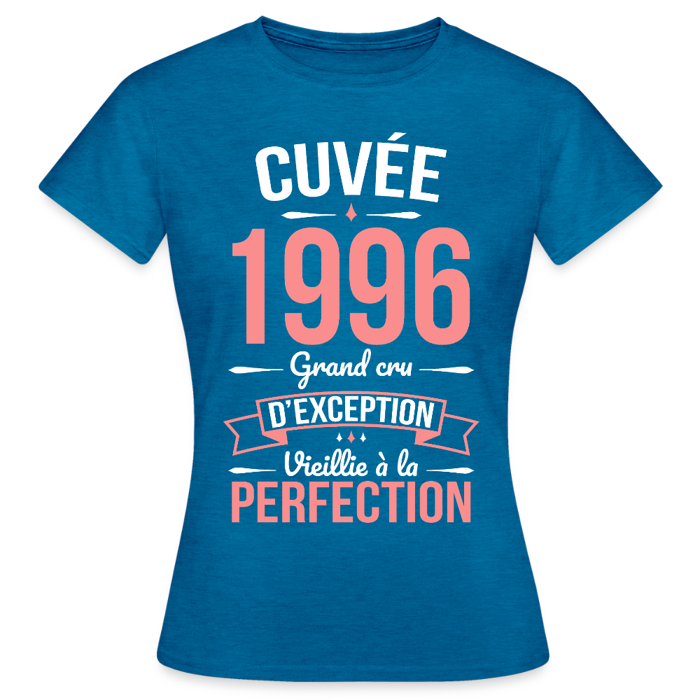 T-shirt anniversaire femme 30 ans – Cuvée 1996, Grand cru d’exception - bleu saphir antique chiné