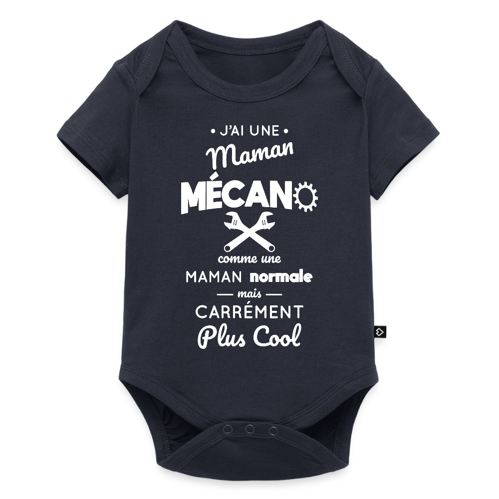 Body Bébé bio manches courtes - J'ai une maman mécano - bleu marine