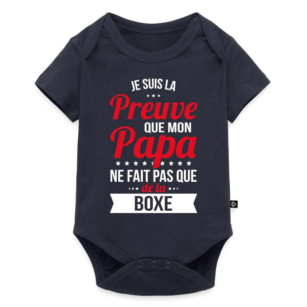 Body Bébé bio manches courtes - Mon Papa Ne Fait Pas Que De La Boxe - bleu marine