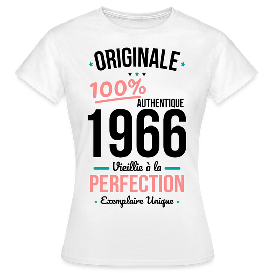 T-shirt anniversaire 60 ans Femme coloris clair – Originale 1966 Authentique - blanc