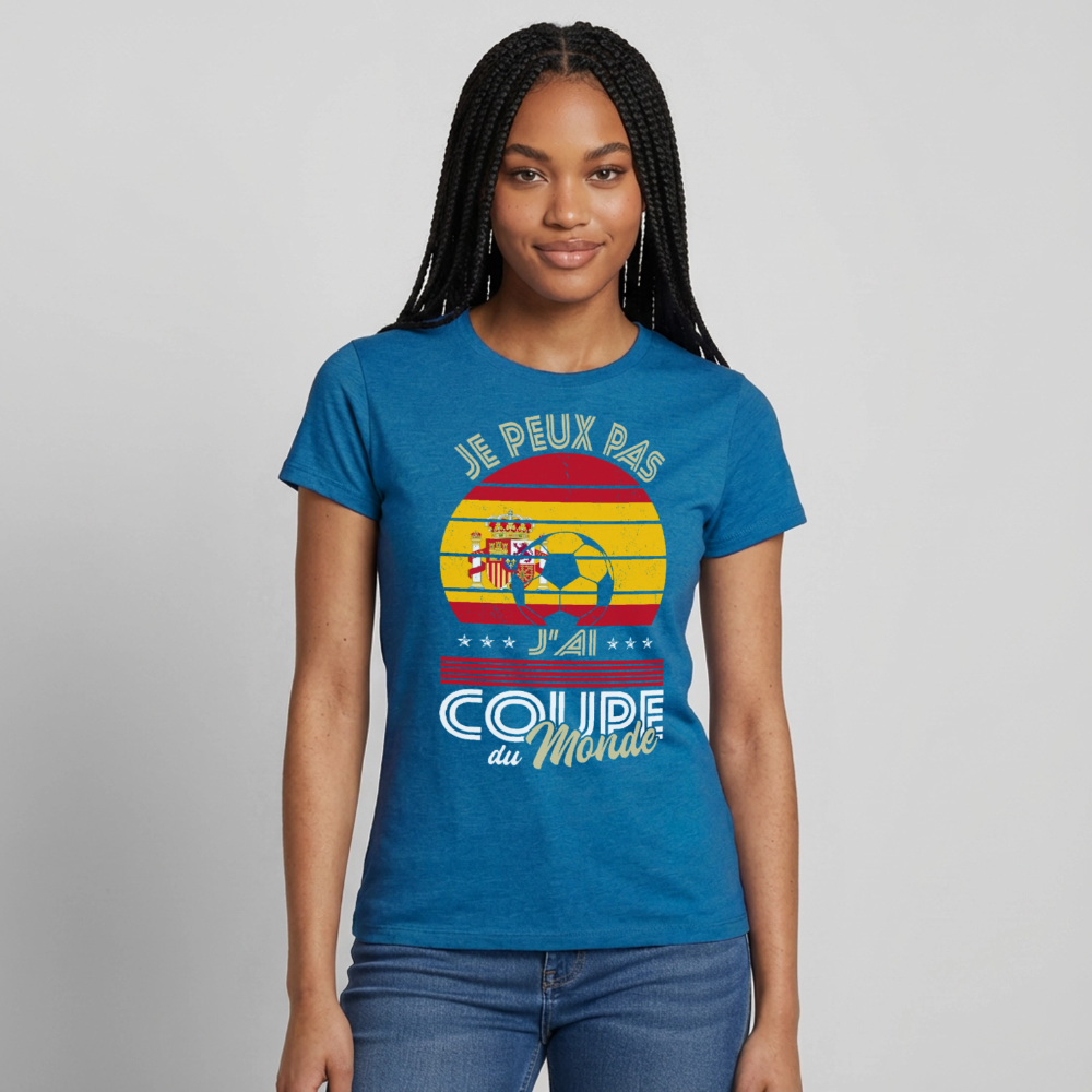 T-shirt Femme - Je peux pas j'ai Coupe du Monde - Espagne - bleu saphir antique chiné
