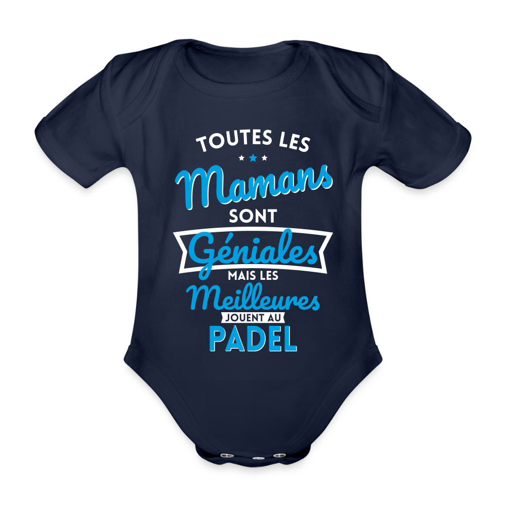 Body Bébé bio manches courtes - Mamans géniales - Les meilleures jouent au padel - marine foncé