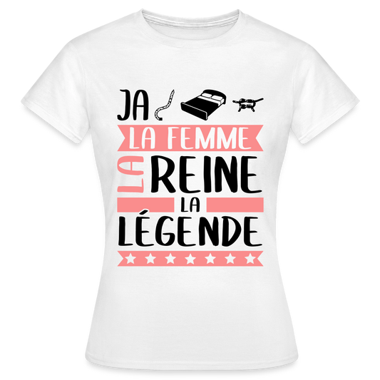 T-shirt femme coloris clair Jacqueline rébus – La femme, la reine, la légende - blanc