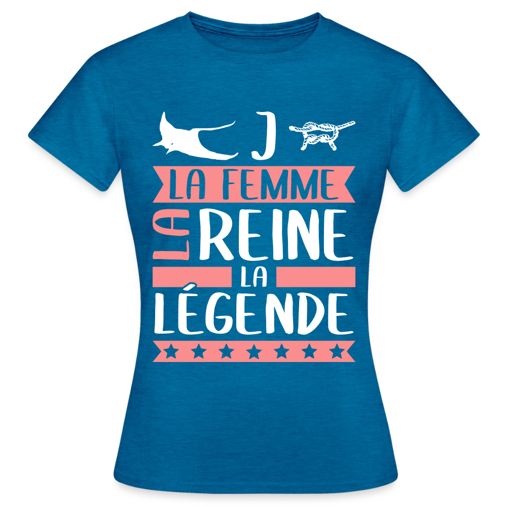 T-shirt femme Régine rébus – La femme, la reine, la légende - bleu saphir antique chiné