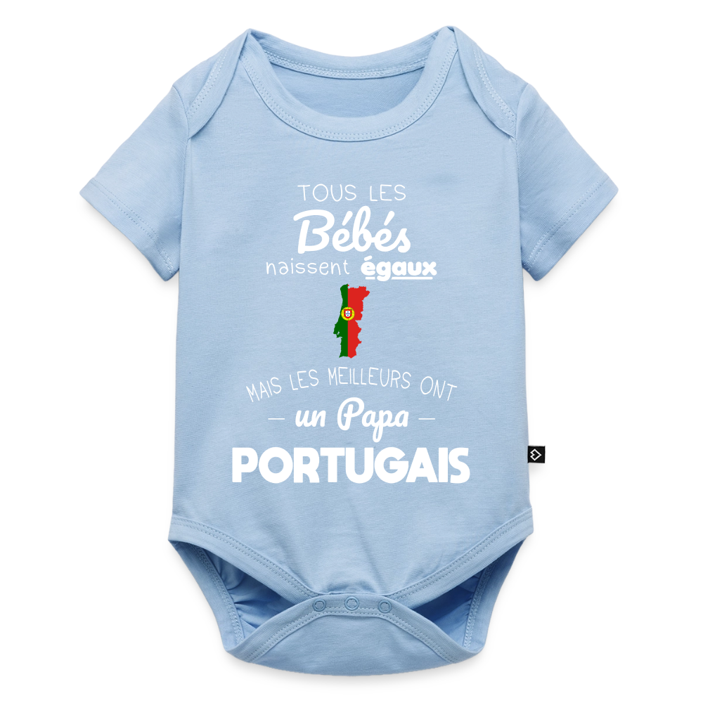 Body Bébé bio manches courtes - Les Meilleurs Ont Un Papa Portugais - bleu clair
