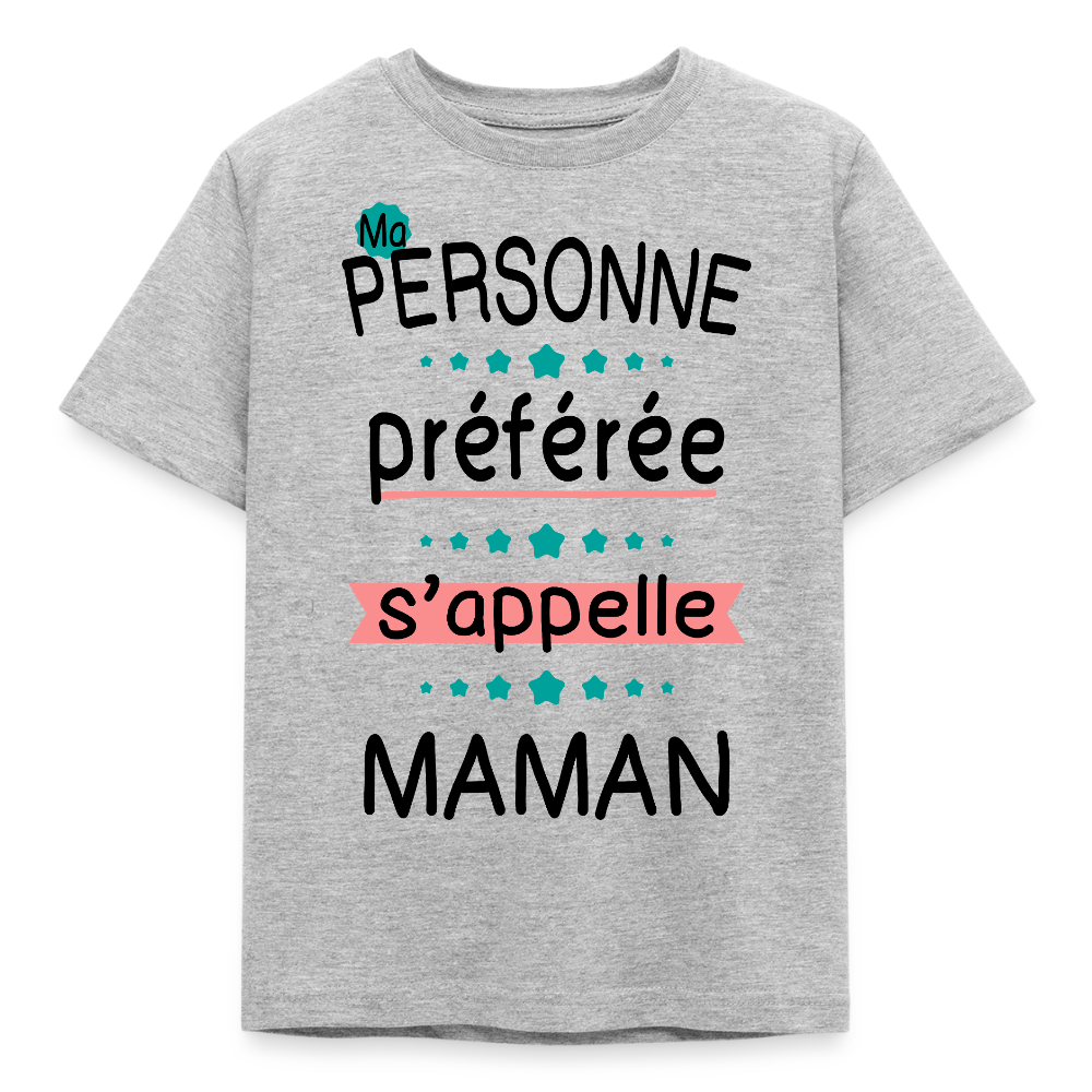T-shirt enfant coloris clair impression rose - Personne préférée Maman - gris chiné