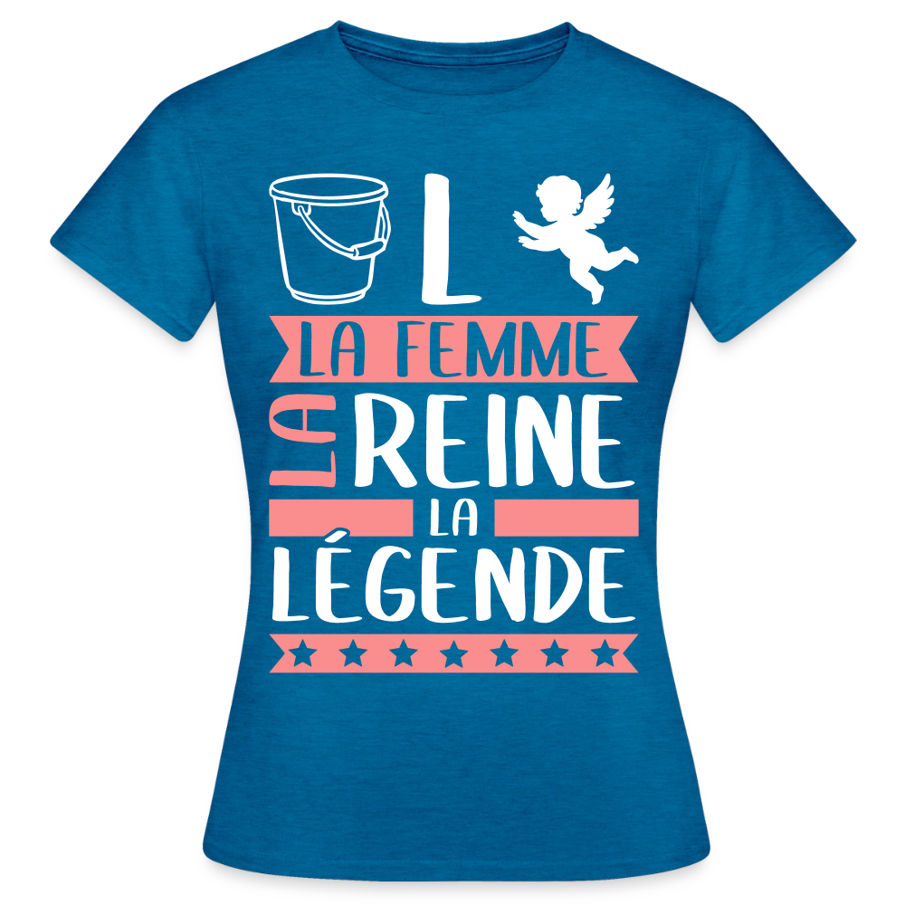 T-shirt femme Solange rébus – La femme, la reine, la légende - bleu saphir antique chiné