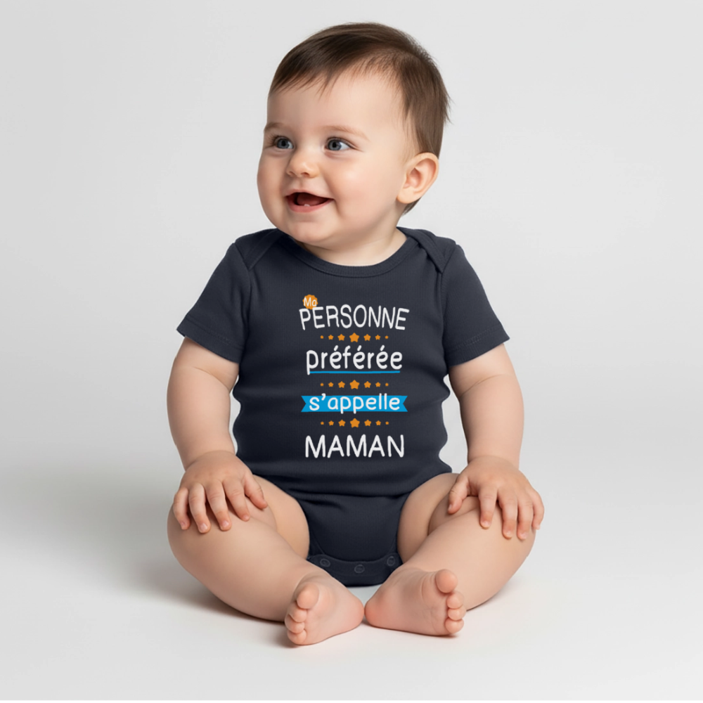 Body bébé bio manches courtes - Personne préférée Maman - bleu marine