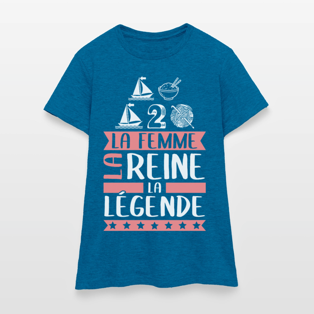 T-shirt femme Marie-Madeleine rébus – La femme, la reine, la légende - bleu saphir antique chiné