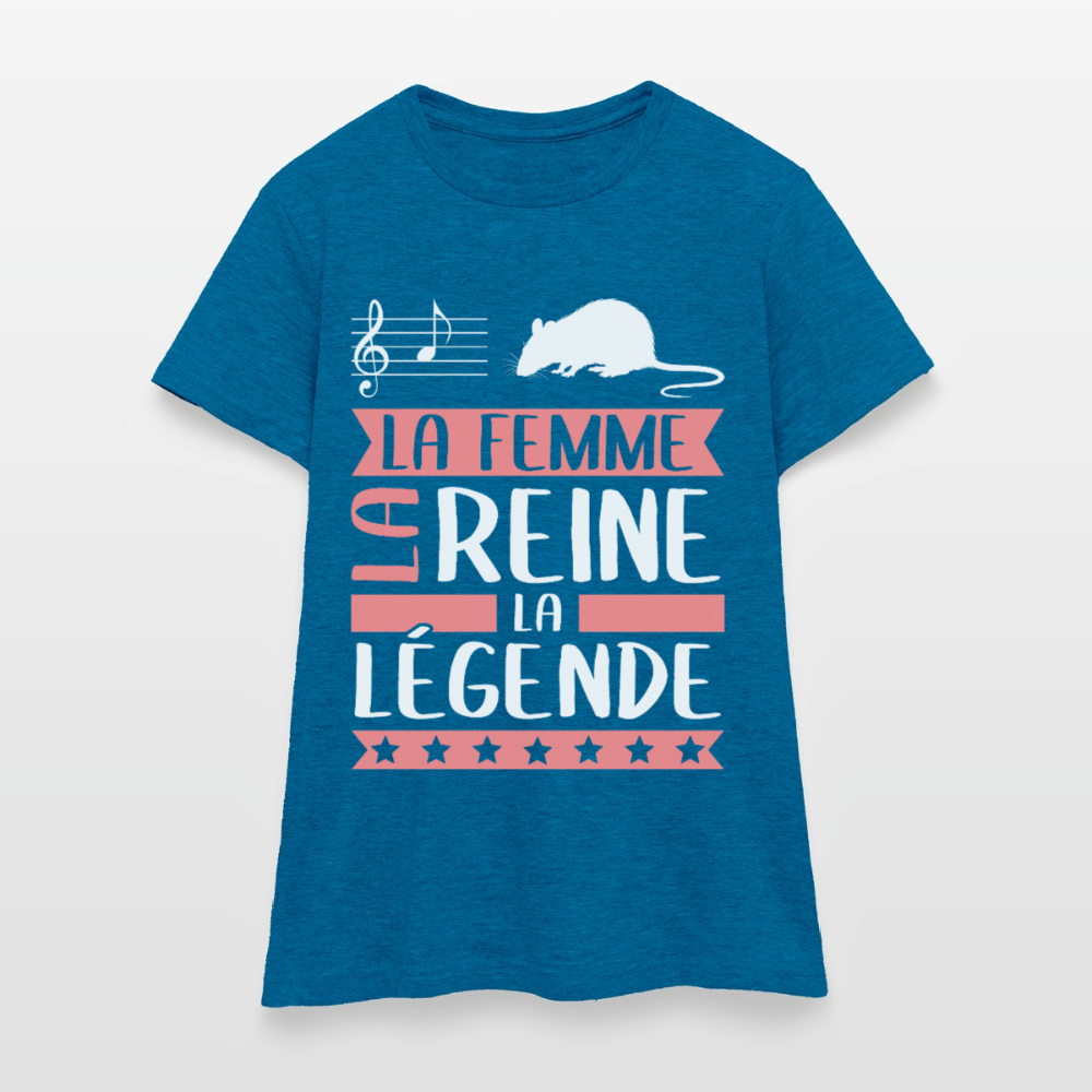 T-shirt femme Lara rébus – La femme, la reine, la légende - bleu saphir antique chiné