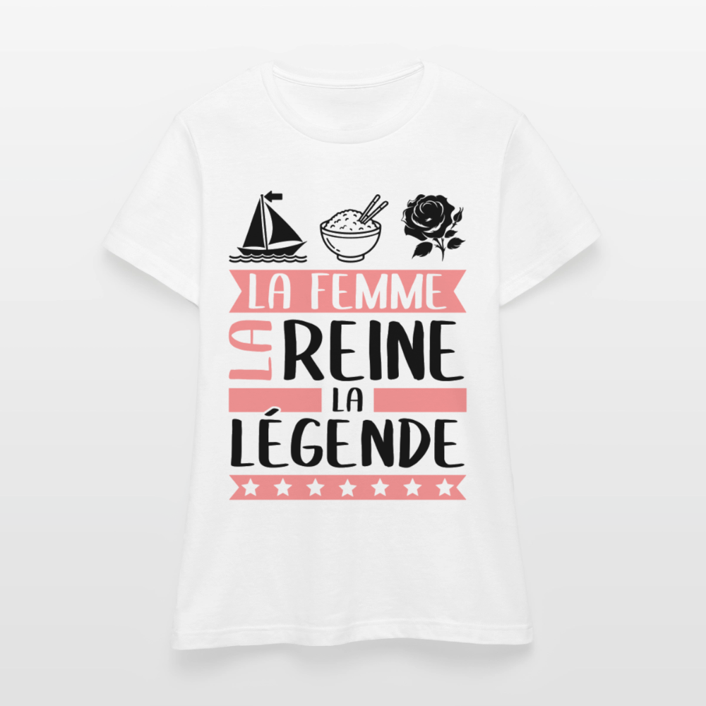 T-shirt femme coloris clair Marie-Rose rébus – La Femme, la reine, la légende - blanc