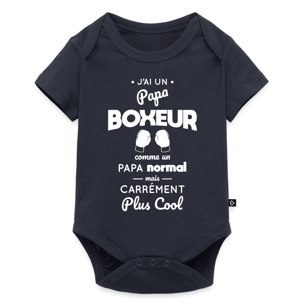 Body Bébé bio manches courtes - J'ai un papa boxeur - bleu marine