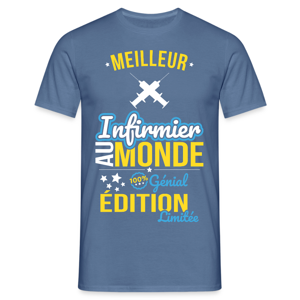 T-shirt Homme - Meilleur Infirmier au monde - 100% génial - bleu pigeon 