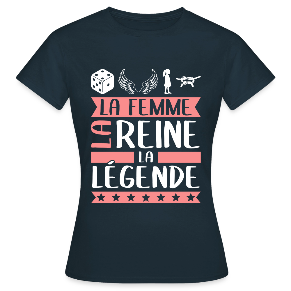 T-shirt femme Delphine rébus – La femme, la reine, la légende - marine