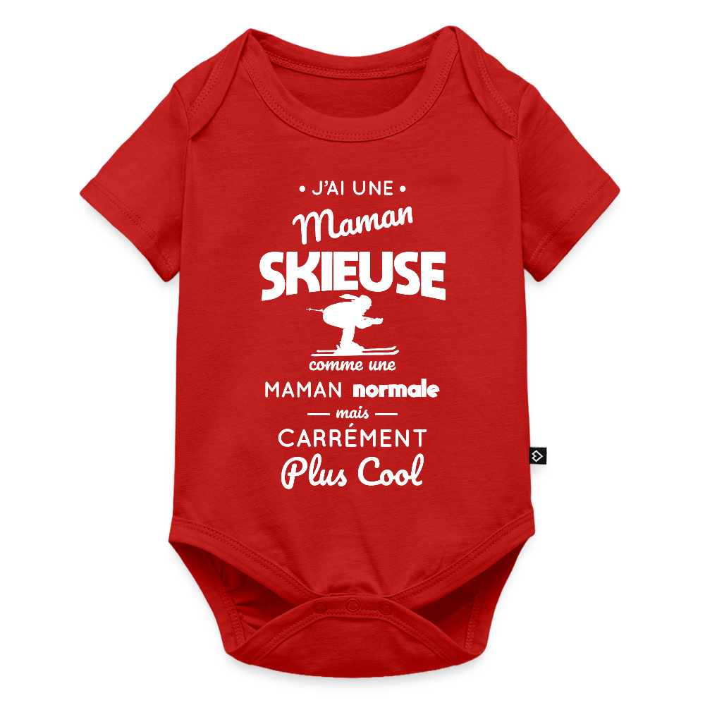 Body Bébé bio manches courtes - J'ai une maman skieuse - rouge