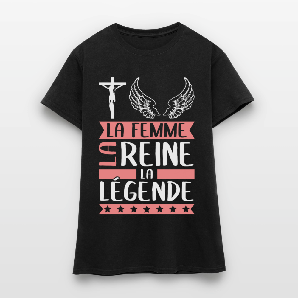 T-shirt femme Christelle rébus – La femme, la reine, la légende - noir
