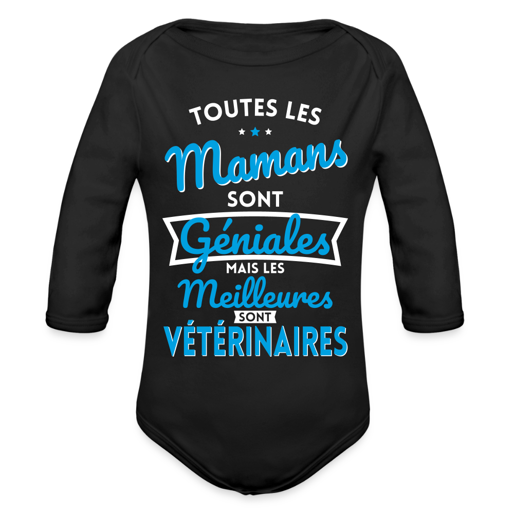 Body Bébé bio manches longues - Mamans géniales - Les meilleures sont vétérinaires - noir