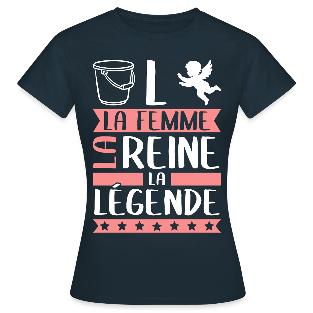 T-shirt femme Solange rébus – La femme, la reine, la légende - marine
