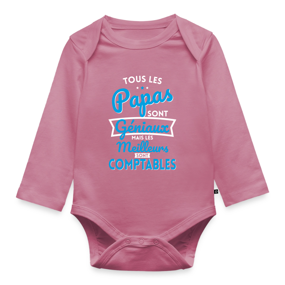 Body Bébé bio manches longues - Papas géniaux - Les meilleurs sont comptables - mauve