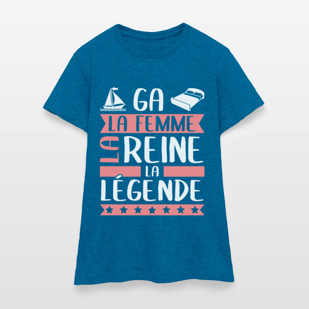 T-shirt femme Magalie rébus – La femme, la reine, la légende - bleu saphir antique chiné