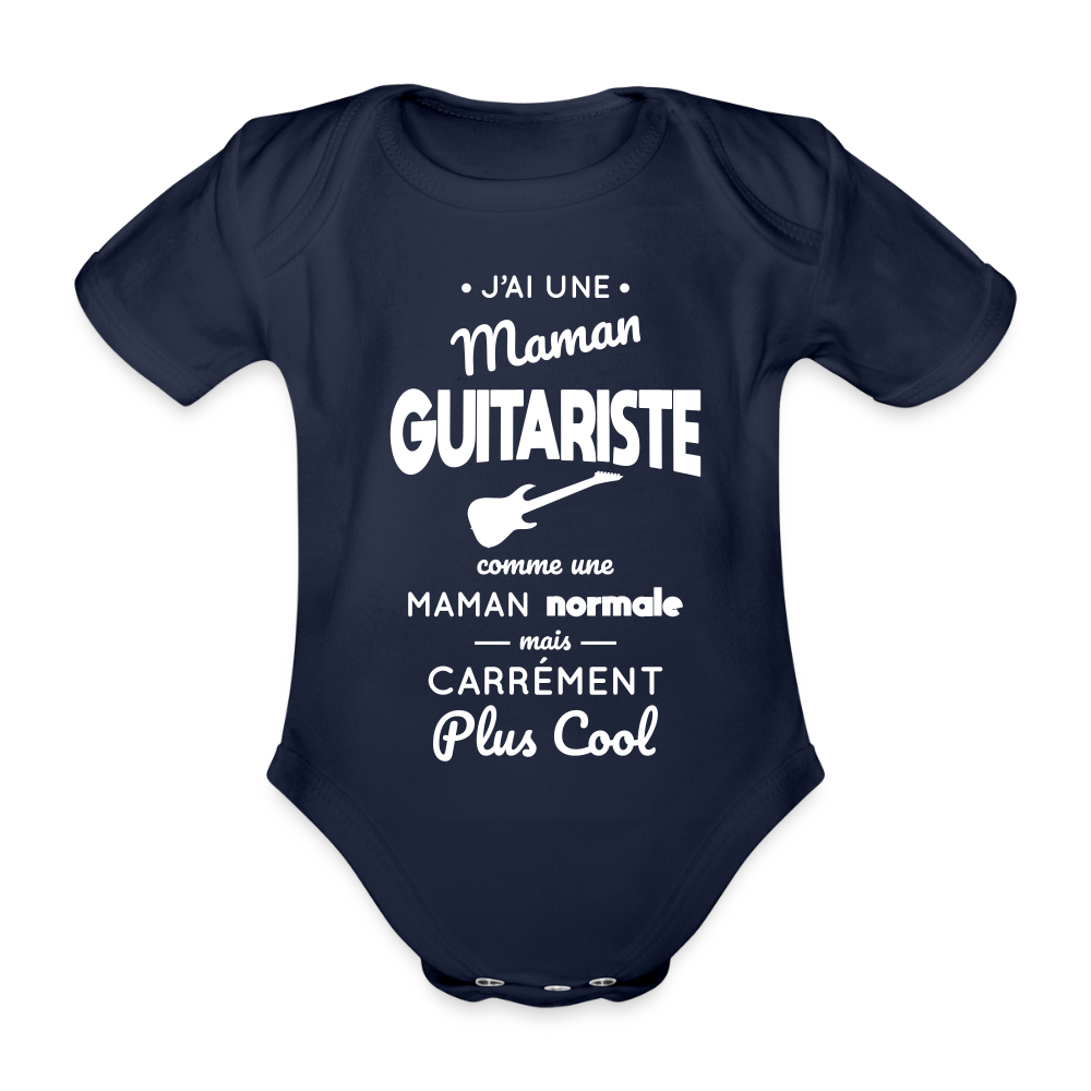Body Bébé bio manches courtes - J'ai une maman guitariste - marine foncé