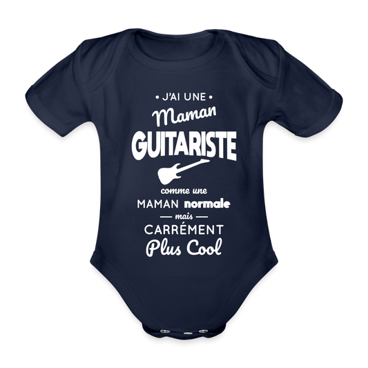 Body Bébé bio manches courtes - J'ai une maman guitariste - marine foncé