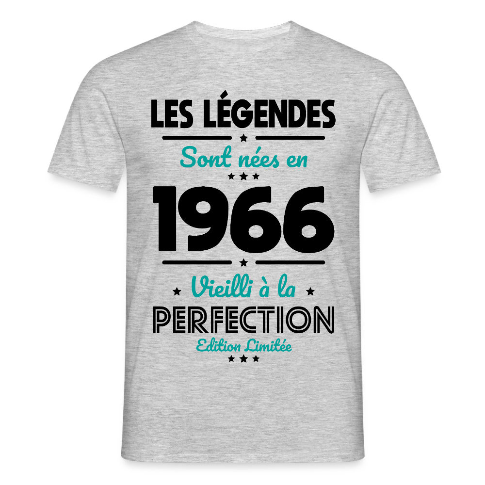 T-shirt anniversaire homme 60 ans couleur claire – Les légendes sont nées en 1966 - gris chiné