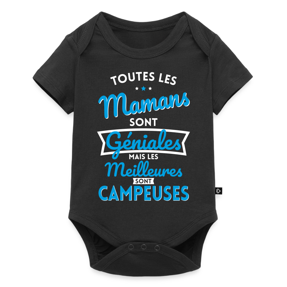 Body Bébé bio manches courtes - Mamans géniales - Les meilleures sont campeuses - noir
