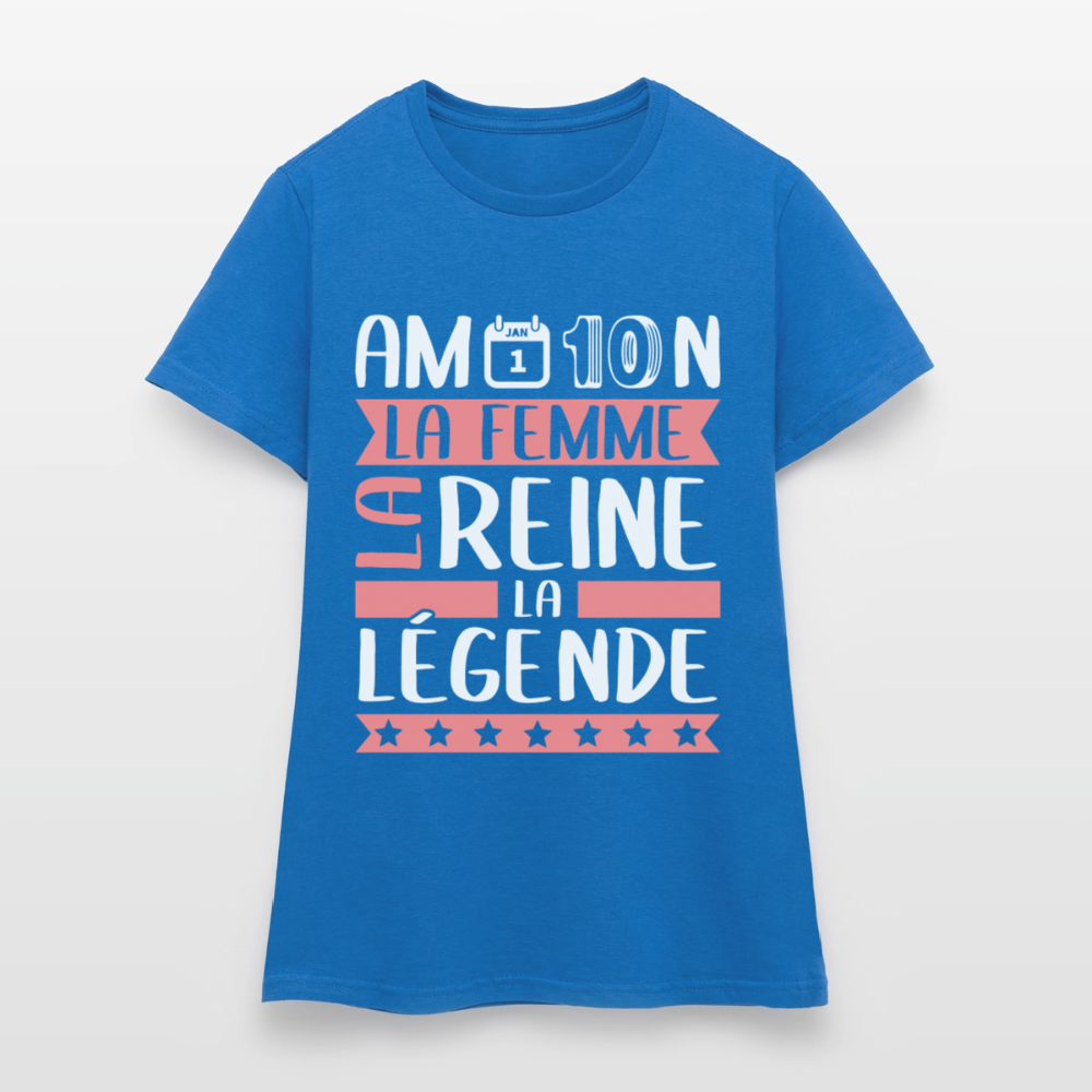 T-shirt femme Amandine rébus – La femme, la reine, la légende - bleu royal
