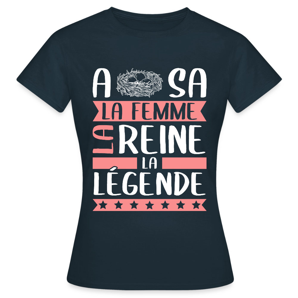 T-shirt femme Anissa rébus – La femme, la reine, la légende - marine