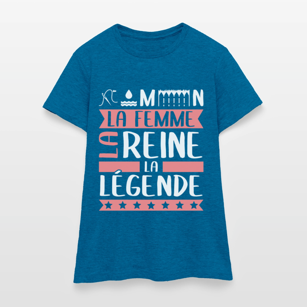 T-shirt femme Philomène rébus – La femme, la reine, la légende - bleu saphir antique chiné
