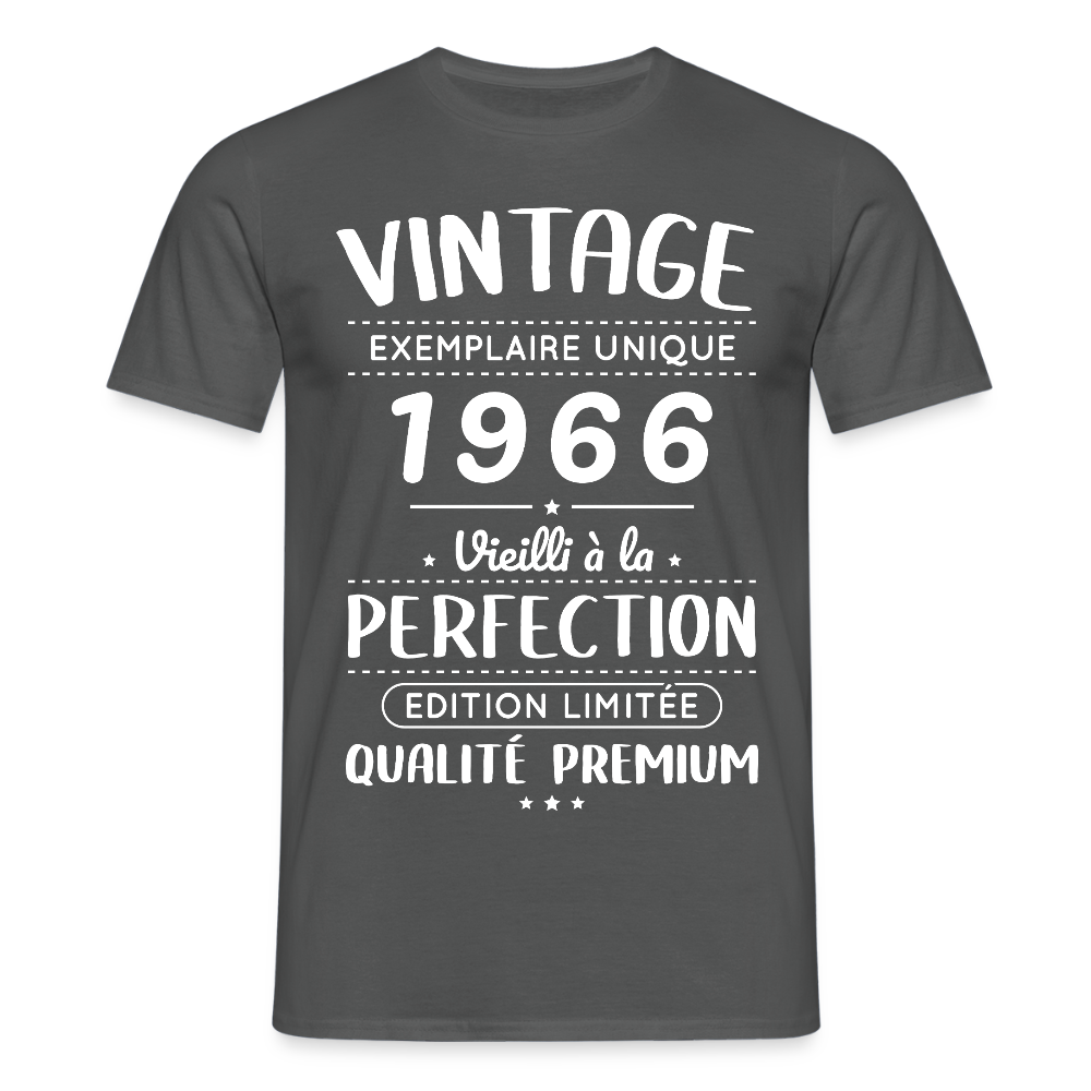 T-shirt anniversaire homme 60 ans – Vintage 1966 – Perfection - charbon