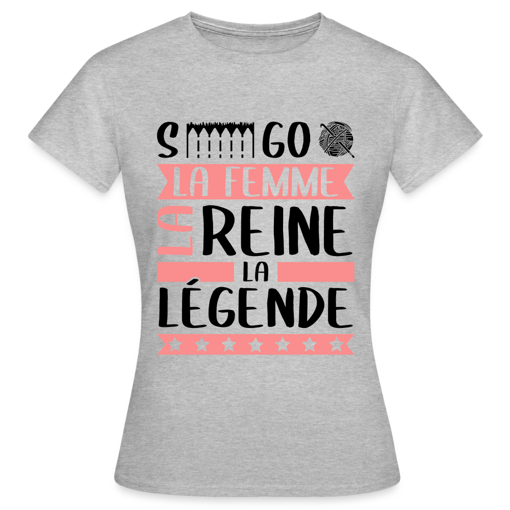 T-shirt femme coloris clair Ségolène en rébus – La femme, la reine, la légende - gris chiné