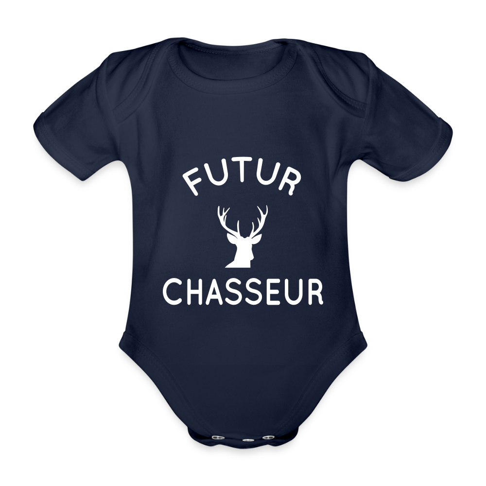 Body Bébé bio manches courtes - Futur chasseur - marine foncé